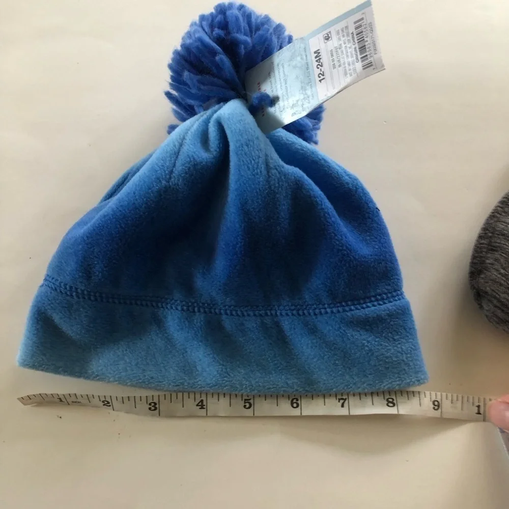 Cat & Jack Bundle Baby Fleece Ombré Pom Poms Beanie and Mittens 3 Pc Size 12/24M